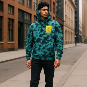 Neff HDWR Hoodie Men's Blue Green Tie Dye Pullover Sweatshirt Hoodie‎ Sz L NWOT